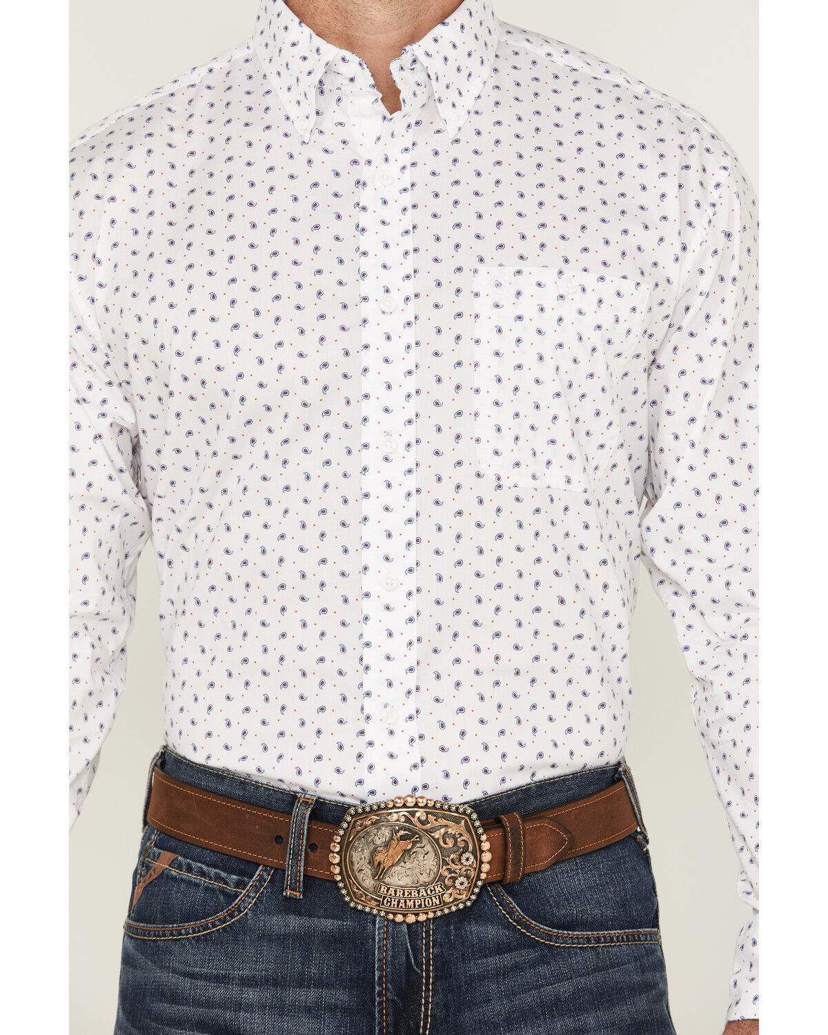 Image #3 - George Strait by Wrangler Men's Paisley Print Long Sleeve Button-Down Stretch Western Shirt, White, hi-res