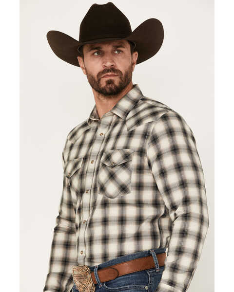 Image #2 - Pendleton Men's Frontier Dobby Ombre Plaid Snap Western Shirt , Tan, hi-res