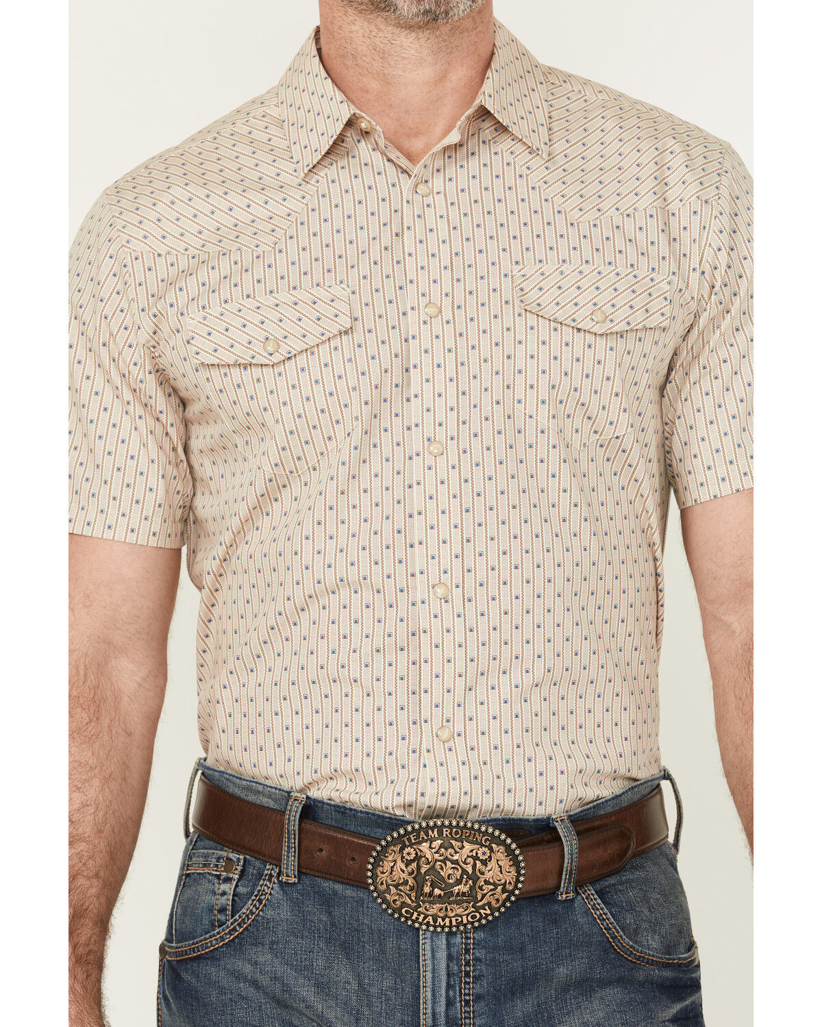 Image #3 - Gibson Trading Co Men's Square Knot Geo Striped Short Sleeve Snap Western Shirt, Cream, hi-res