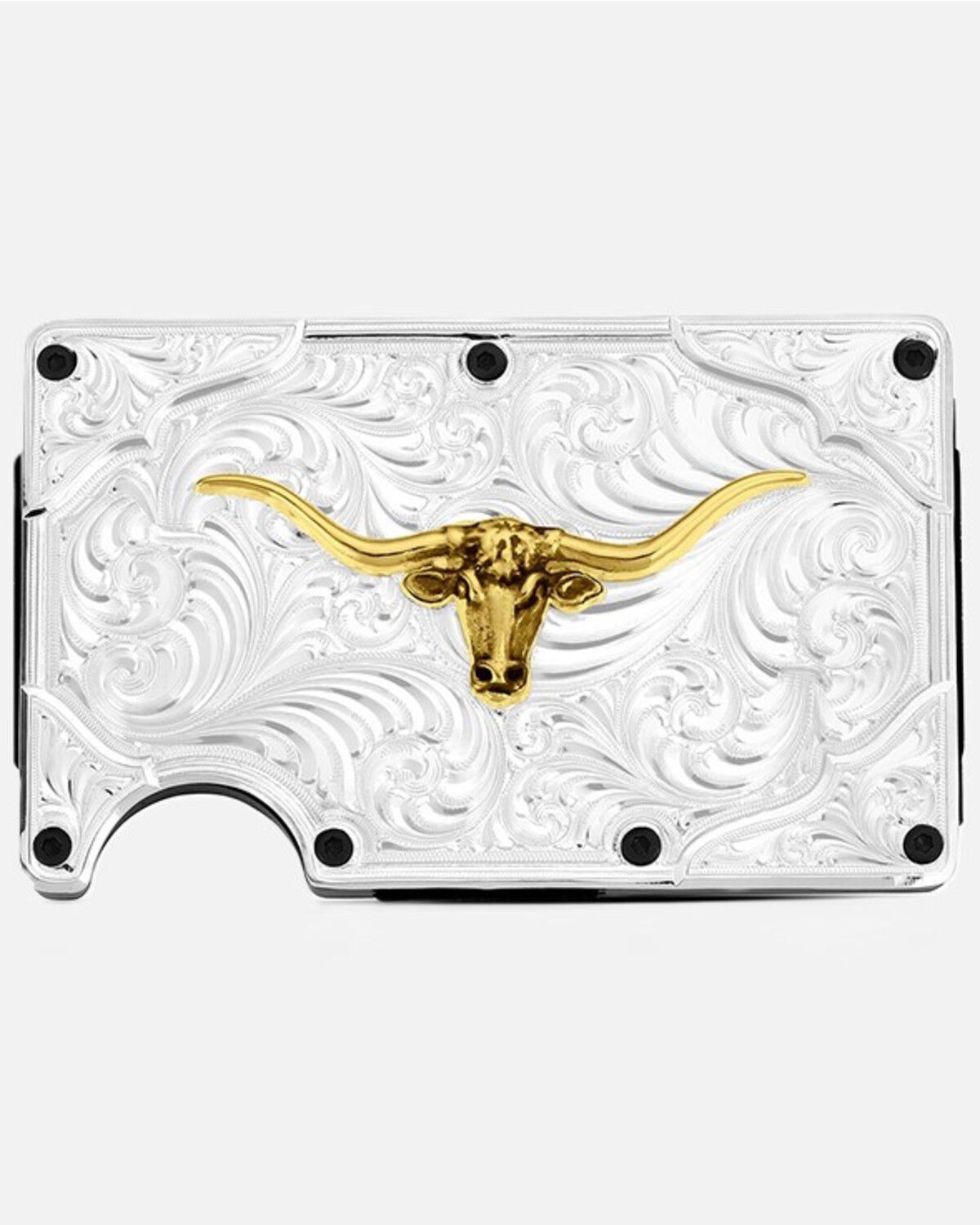 Montana Silversmiths Ironwood Longhorn Card Case, Silver, hi-res