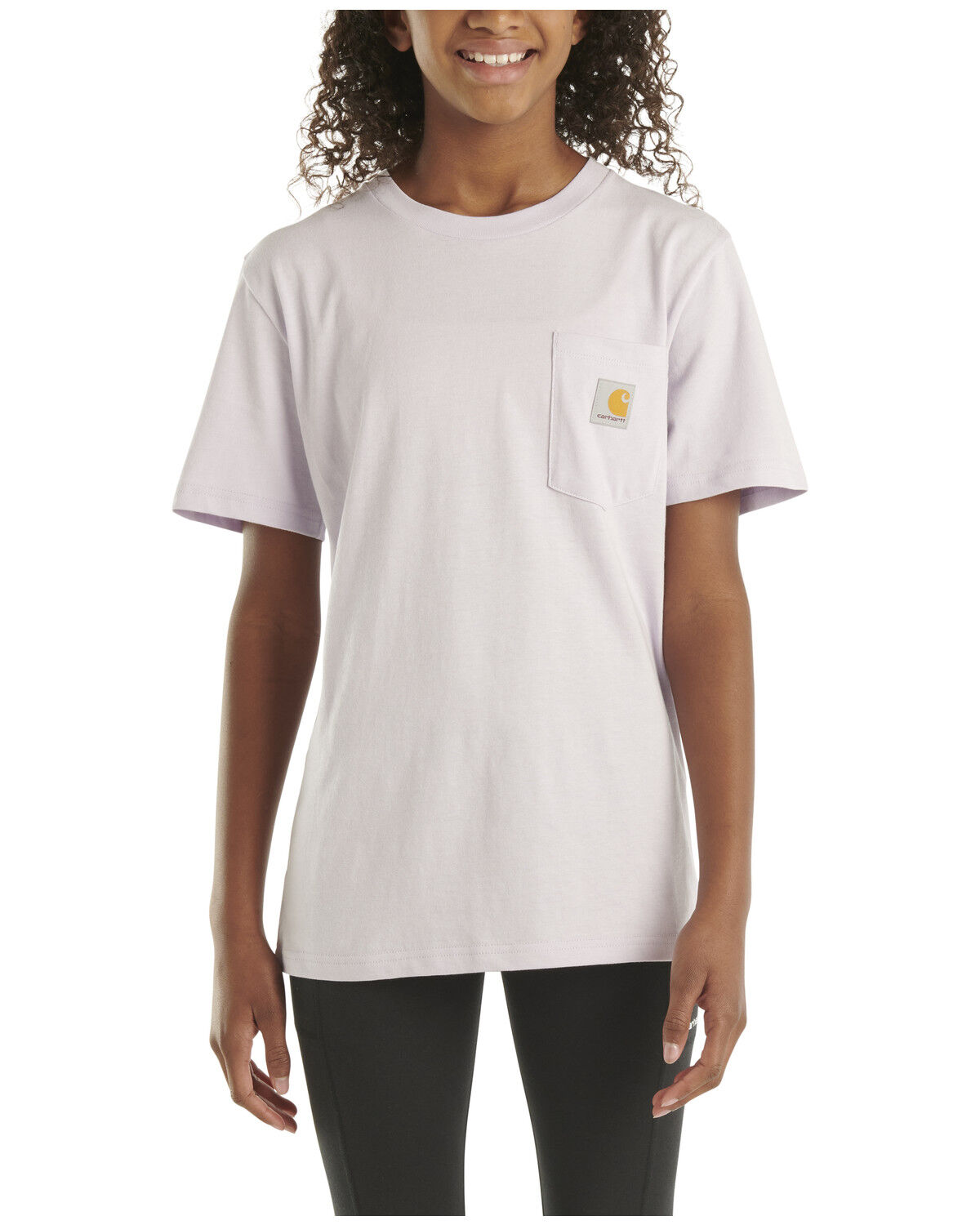 Image #1 - Carhartt Girls' Solid Short Sleeve Pocket Tee, Lavender, hi-res