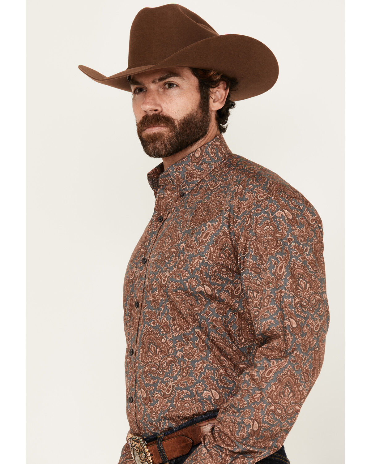 Image #2 - Stetson Men's Paisley Print Long Sleeve Button-Down Western Shirt, Lt Brown, hi-res