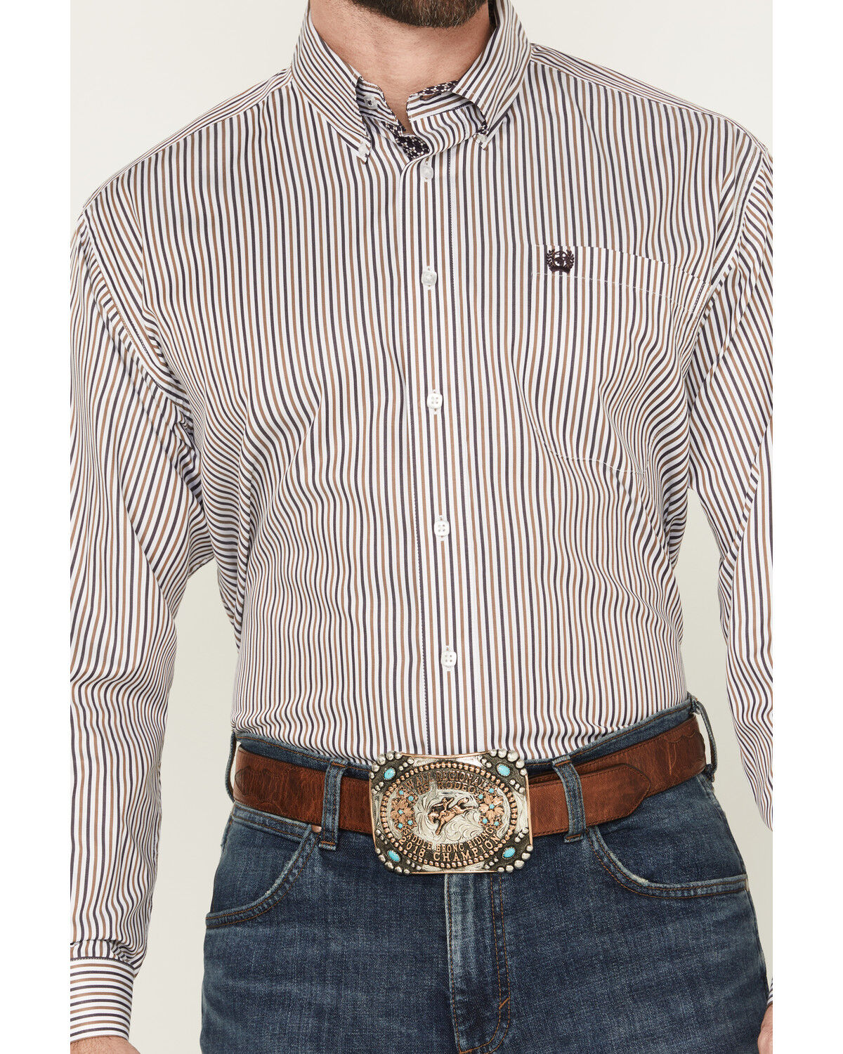 Image #3 - Cinch Men's Striped Long Sleeve Button-Down Western Shirt, White, hi-res