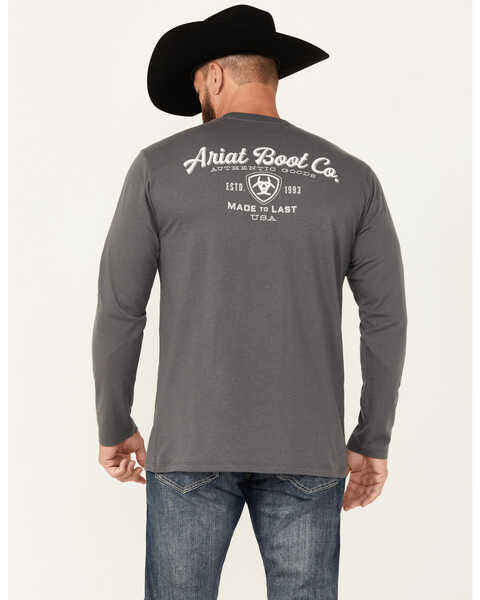 Ariat Men's Boot Barn Exclusive Crest Logo Long Sleeve Graphic T-Shirt, Charcoal, hi-res