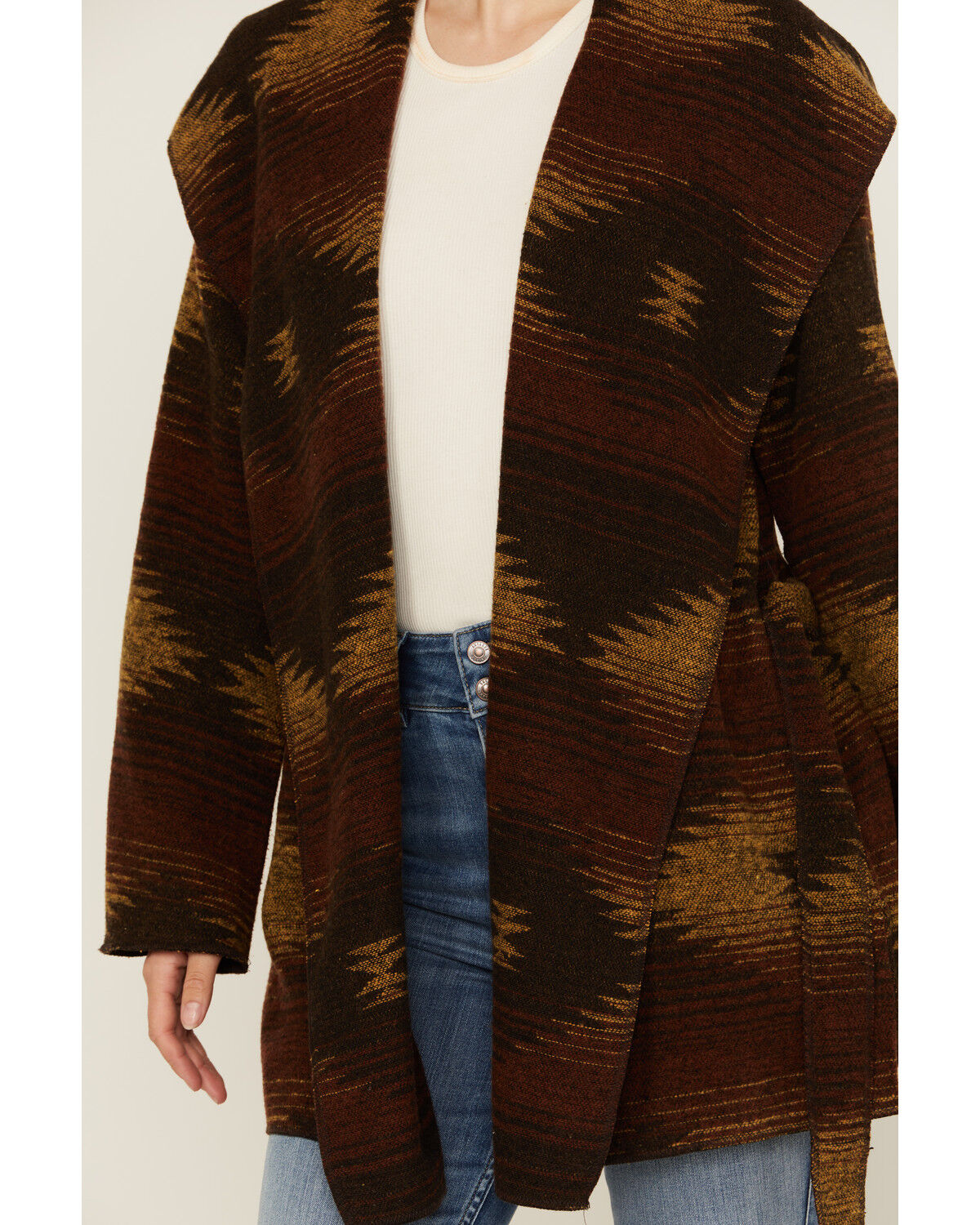 Image #3 - Cripple Creek Women's Southwestern Print Hooded Wrap Jacket, Brown, hi-res