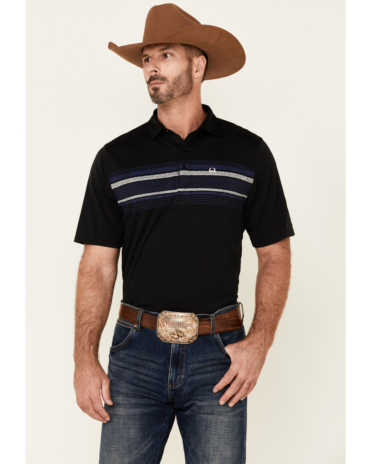 polo shirt with cowboy boots