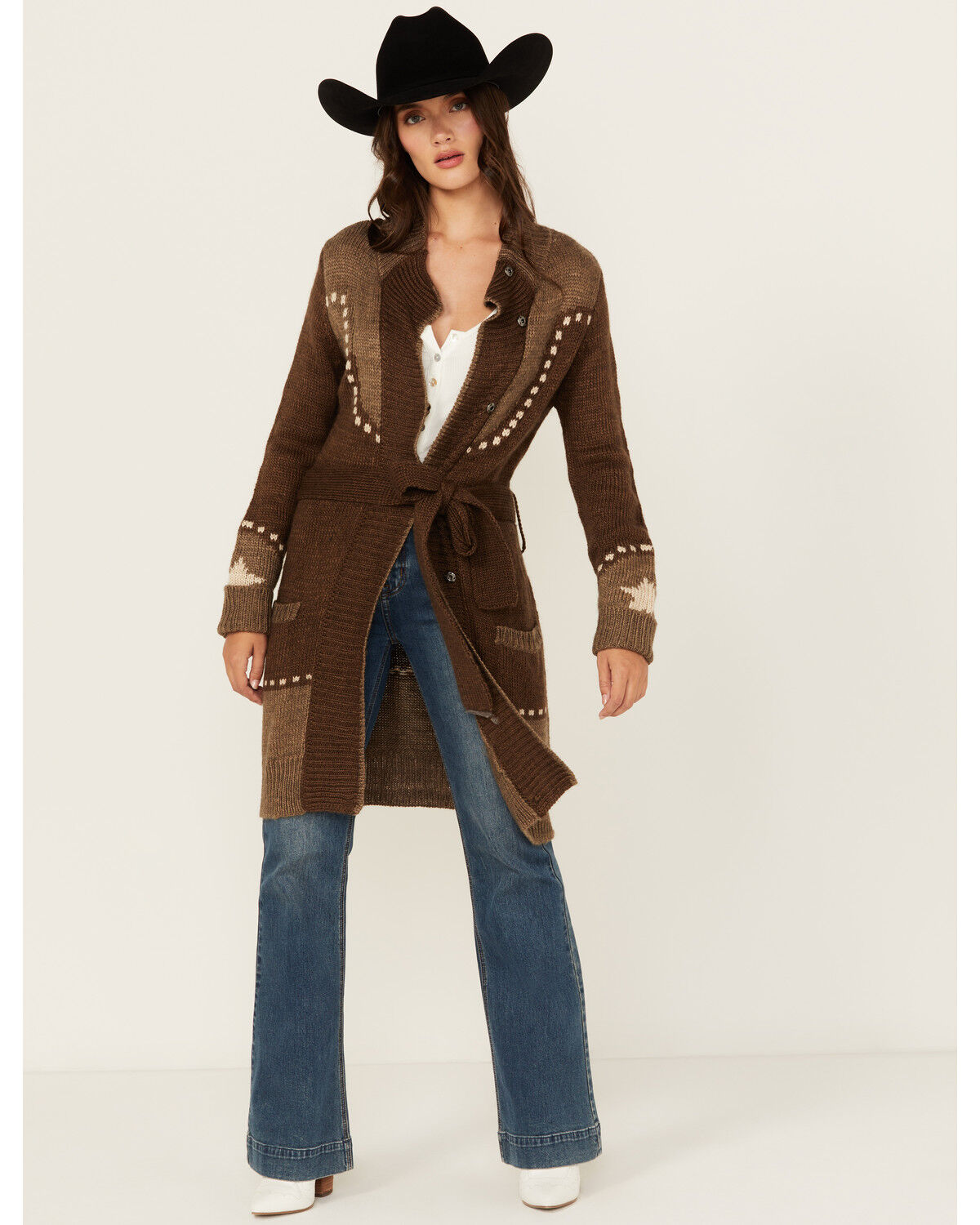 Image #1 - Stetson Women's Retro Long Sleeve Snap Cardigan, Brown, hi-res