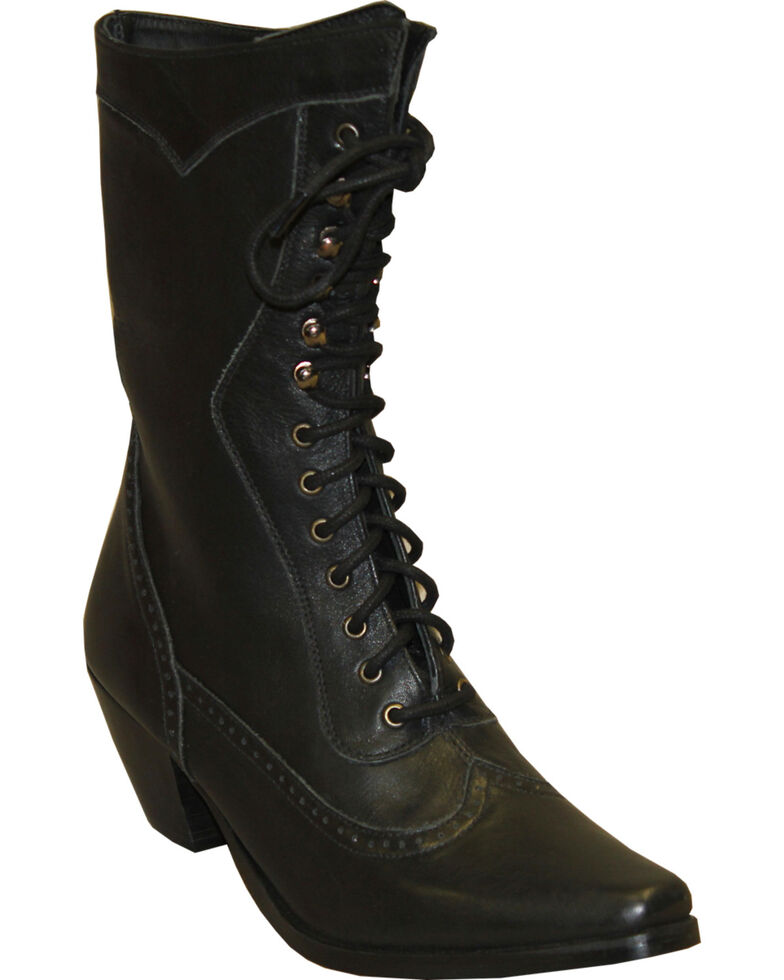 Rawhide by Abilene Women's 8" Victorian Lace Up Boots - Snip Toe, Black, hi-res