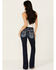 Image #1 - Miss Me Women's Dark Wash Mid Rise Barbed Wire Stitch Pocket Bootcut Stretch Denim Jeans, , hi-res