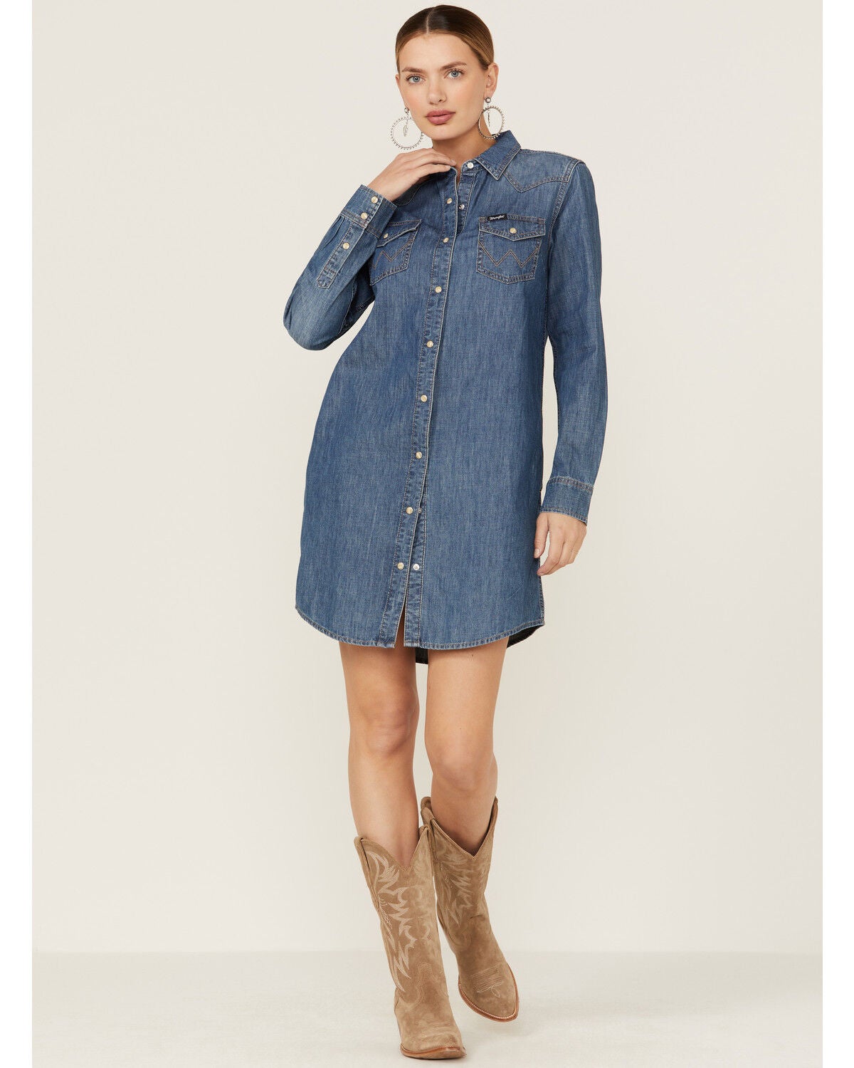 Denim Western Long Sleeve Dress 