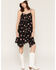 Image #1 - Wild Moss Women's Floral Print Hanky Hem Mini Dress, Black, hi-res