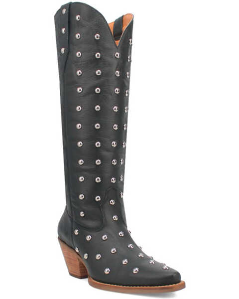 Image #1 - Dingo Women's Broadway Bunny Studded Tall Western Boots - Snip Toe , Black, hi-res