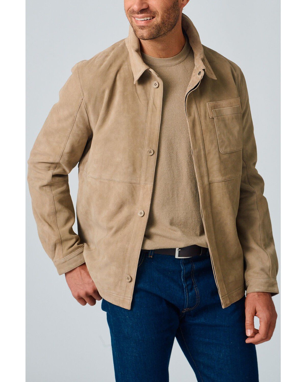 Image #2 - Mauritius Leather Men's Jardon Suede Leather Jacket, Oatmeal, hi-res