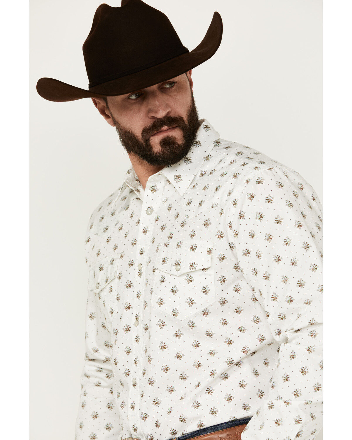 Image #2 - Gibson Trading Co Men's Conrad Floral Print Long Sleeve Pearl Snap Western Shirt, White, hi-res