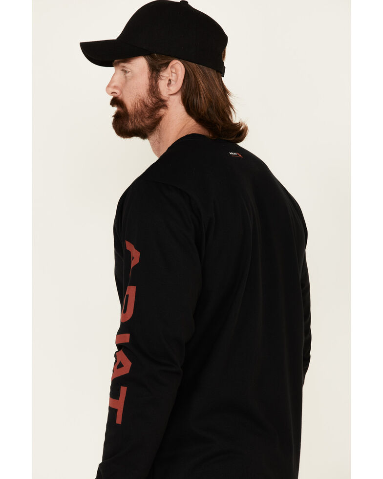 Ariat Men's Black FR Logo Crew Neck Long Sleeve Shirt, Black, hi-res