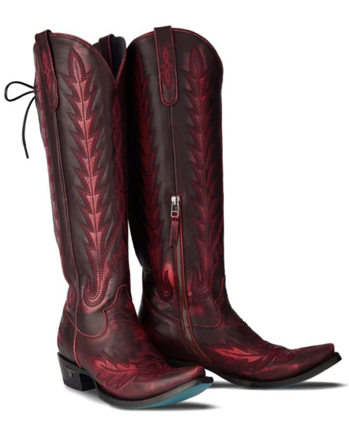 Image #1 - Lane Women's Lexington Knee High Corset Western Boots - Snip Toe, Black Cherry, hi-res