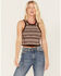 Image #1 - Beyond The Radar Women's Howdy Stripe Knit Sweater Cropped Tank Top, Brown, hi-res