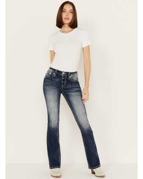 Image #3 - Miss Me Women's Medium Wash Mid Rise Paisley Embroidered Bootcut Jeans , Medium Blue, hi-res