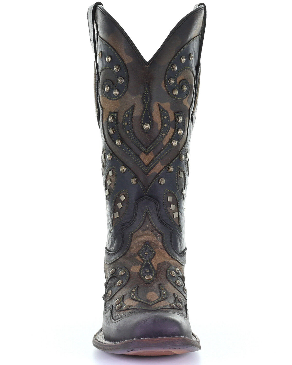 Image #5 - Corral Women's Camo Inlay With Studs Western Boots - Square Toe, Black, hi-res