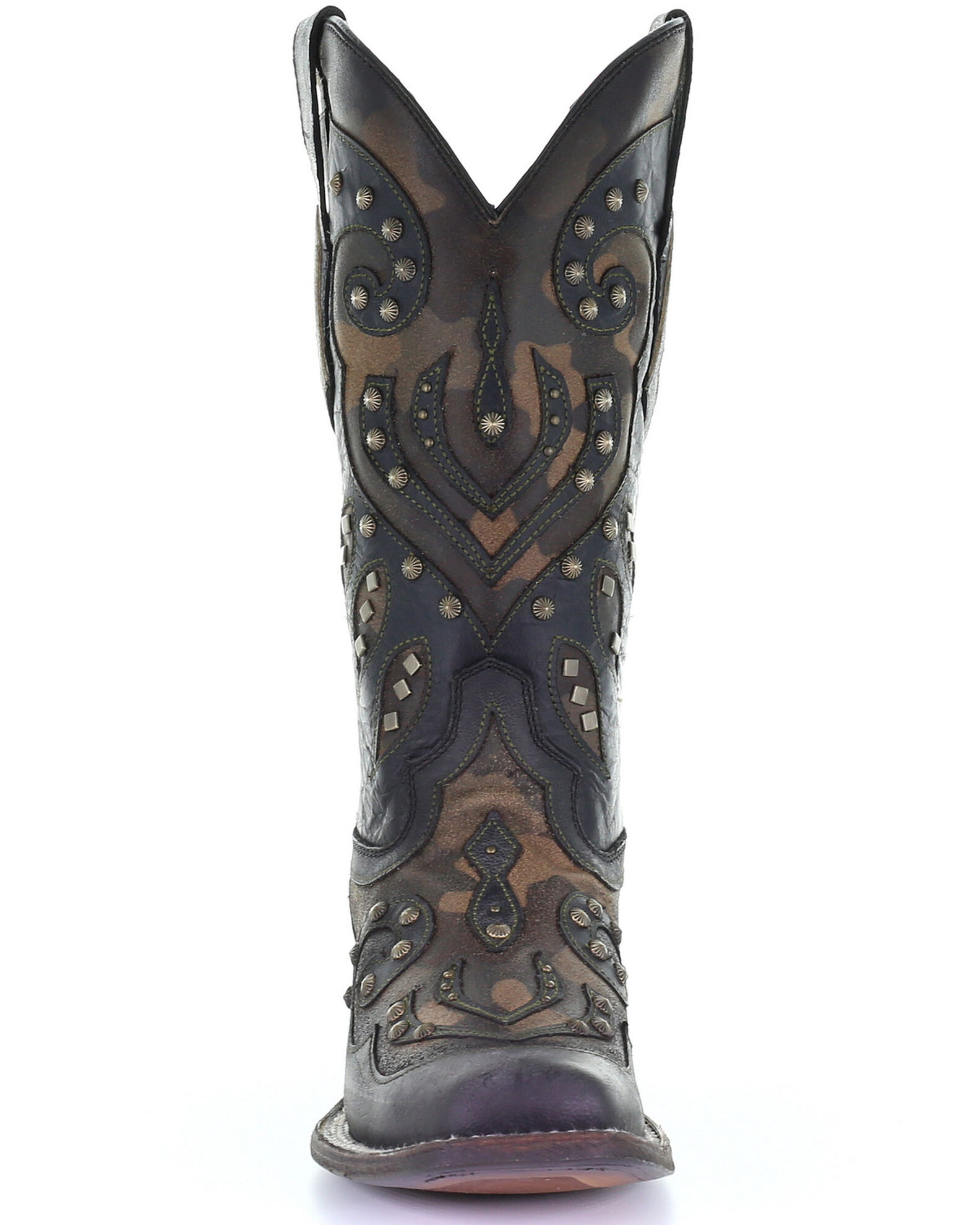 Image #5 - Corral Women's Camo Inlay With Studs Western Boots - Square Toe, Black, hi-res