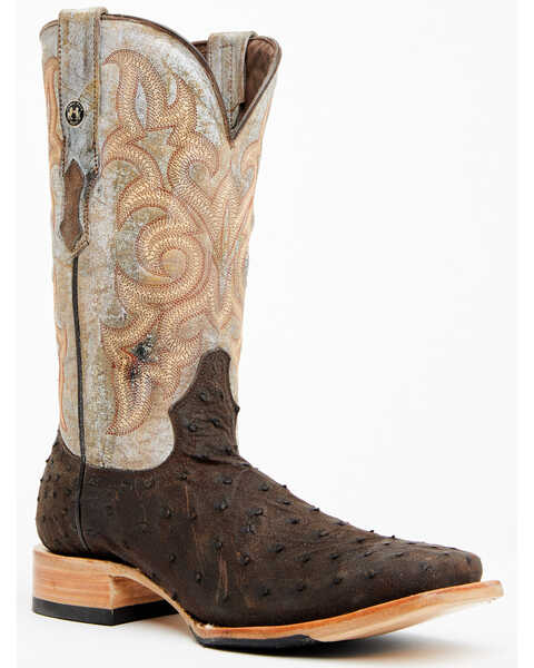 Image #1 - Tanner Mark Men's Exotic Full Quill Ostrich Western Boots - Broad Square Toe, Dark Brown, hi-res