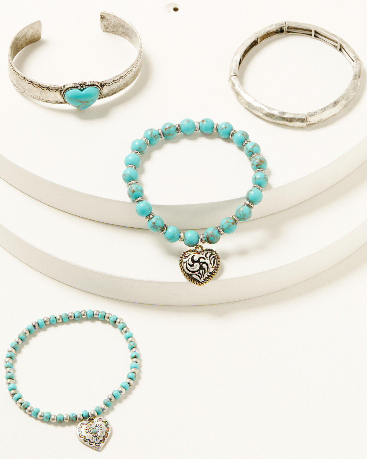 Image #1 - Shyanne Women's Rodeo Sunset Heart Charm Bracelet Set - 4 Piece, Turquoise, hi-res