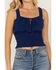 Image #3 - Shyanne Women's Solid Jacquard Smocked Sleeveless Tank Top, Blue, hi-res