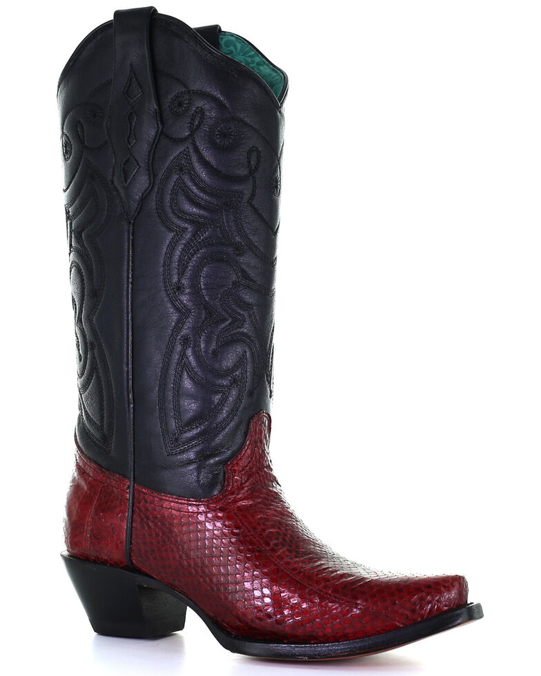Corral Women's Black Exotic Snake Skin Western Boots - Snip Toe, Black, hi-res