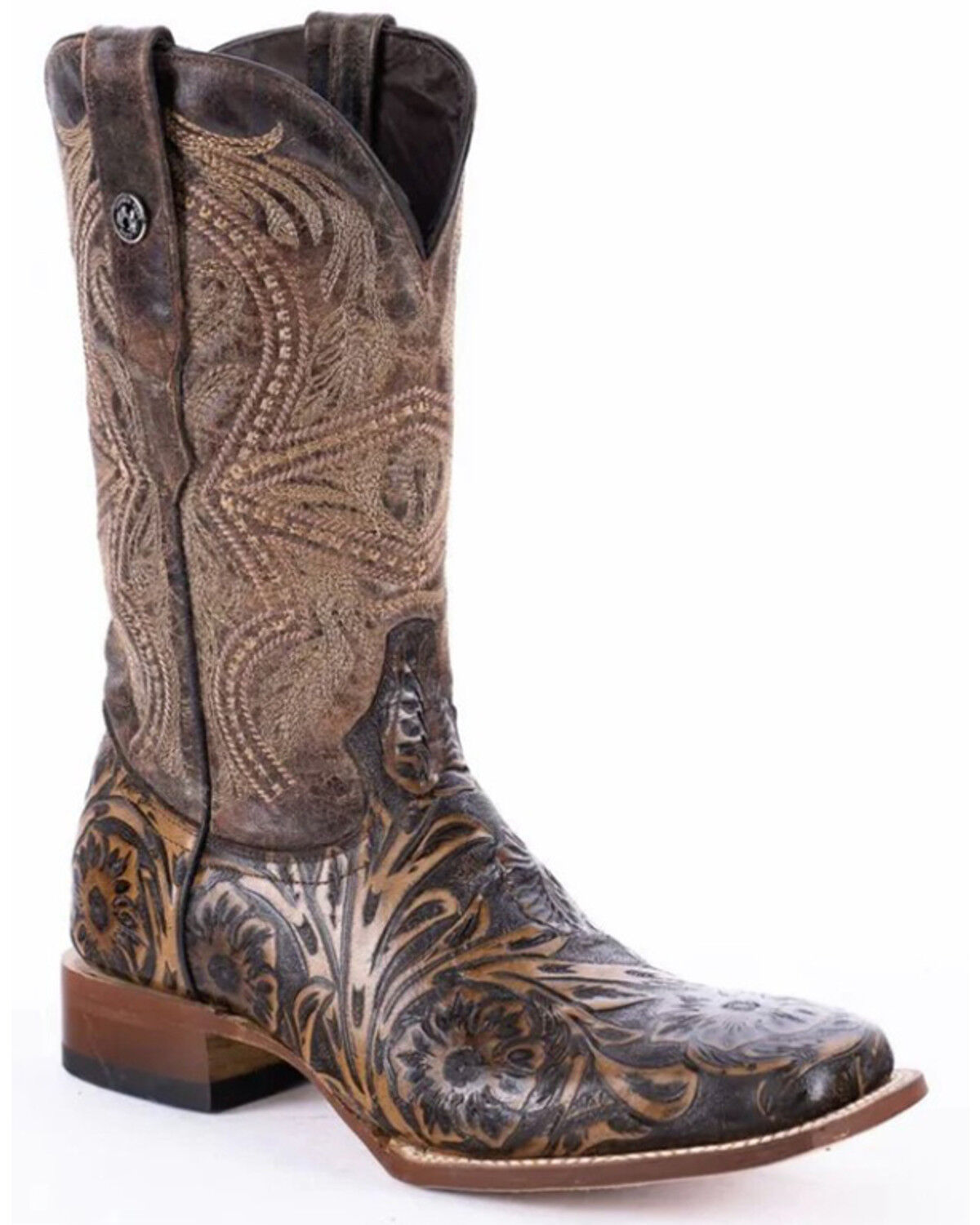 Image #1 - Tanner Mark Men's Hand Tooled Western Boots - Broad Square Toe, Brown, hi-res