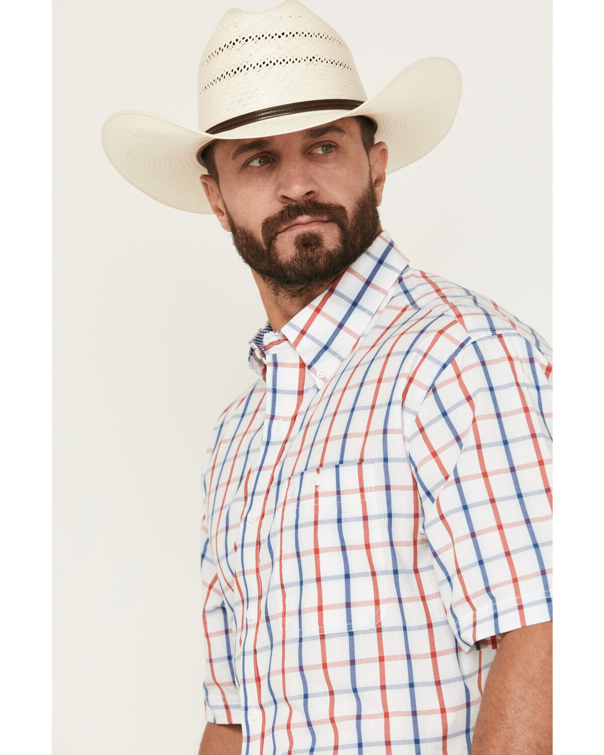 Image #2 - George Strait by Wrangler Men's Plaid Print Short Sleeve Button-Down Western Shirt - Tall, White, hi-res