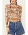Image #3 - Rock & Roll Denim Women's Boot Barn Exclusive Printed Long Sleeve Mesh Top, Taupe, hi-res