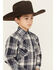 Image #2 - Ely Walker Boys' Plaid Print Long Sleeve Snap Western Shirt, Navy, hi-res