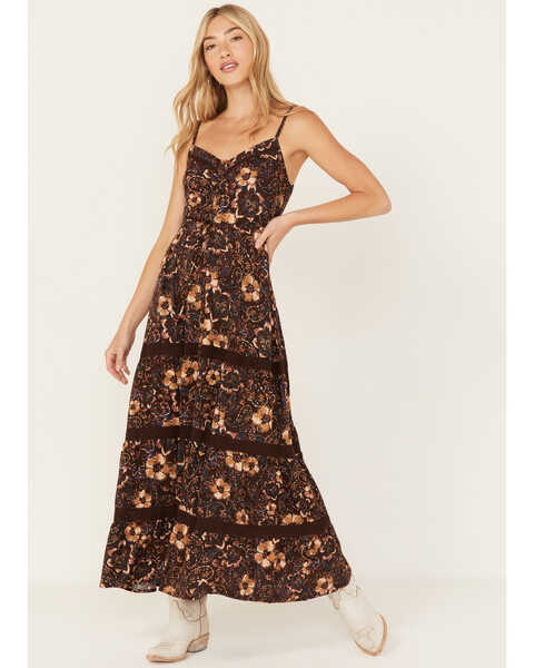 Idyllwind Women's Printed Maxi Dress, Dark Brown, hi-res