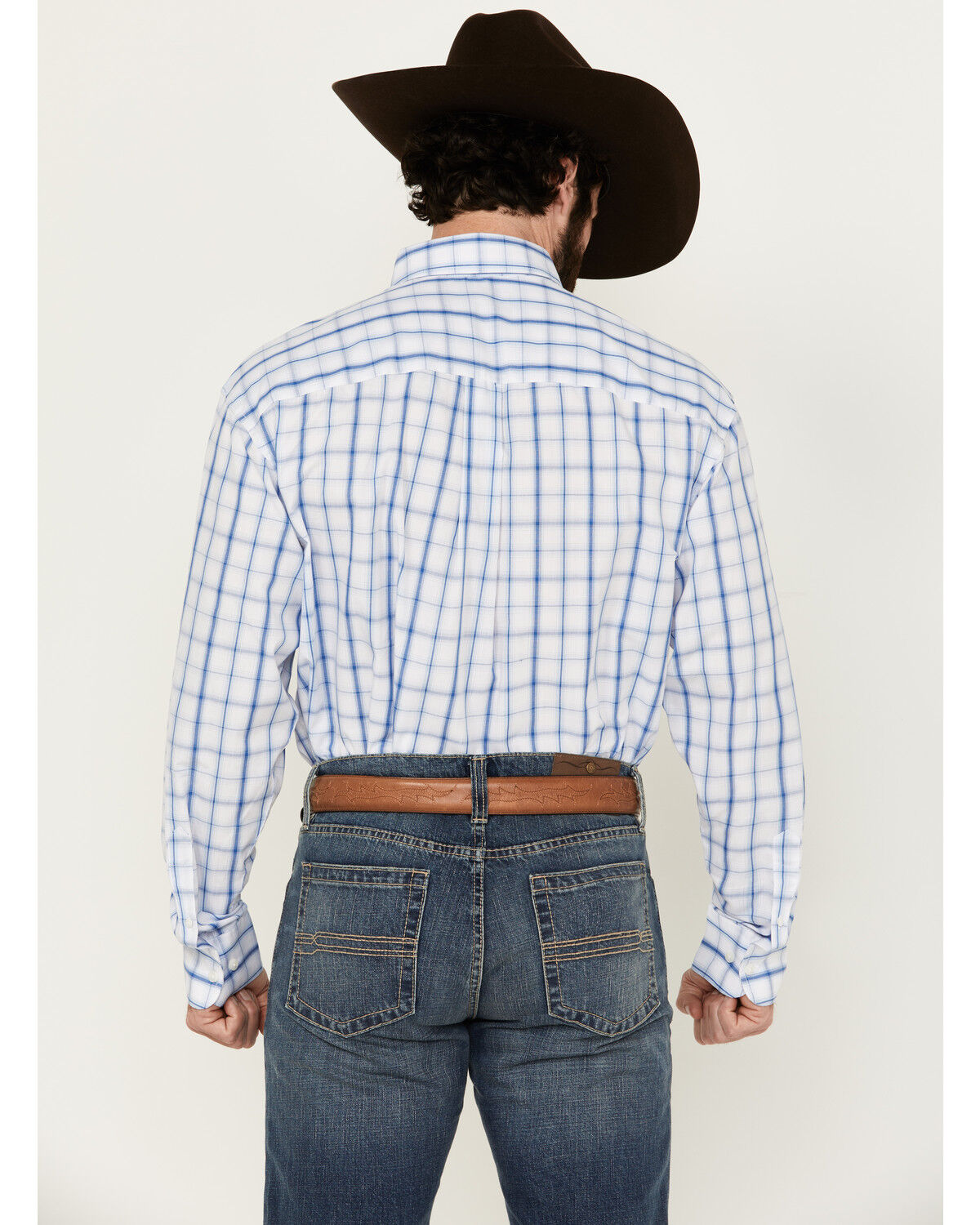Image #4 - Wrangler Men's Plaid Print Long Sleeve Button-Down Western Shirt, Blue, hi-res