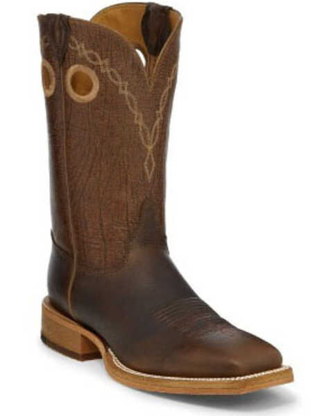 Justin Men's Grizzly Brown Western Boots - Wide Square Toe, Brown, hi-res