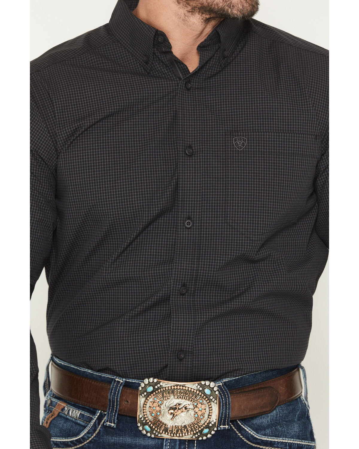 Image #3 - Ariat Men's Pro Series Thorn Checkered Print Fitted Long Sleeve Button-Down Western Shirt, Black, hi-res