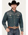 Image #1 - Scully Men's Denim Scroll Embroidered Long Sleeve Pearl Snap Western Shirt , Navy, hi-res