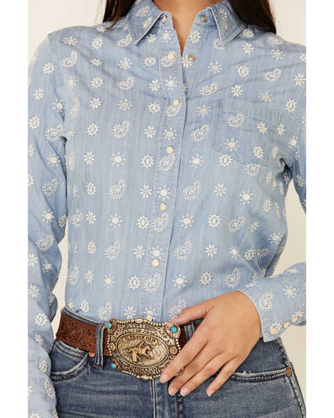 Image #3 - Stetson Women's Embroidered Schiffli Paisley Long Sleeve Snap Western Shirt , Blue, hi-res