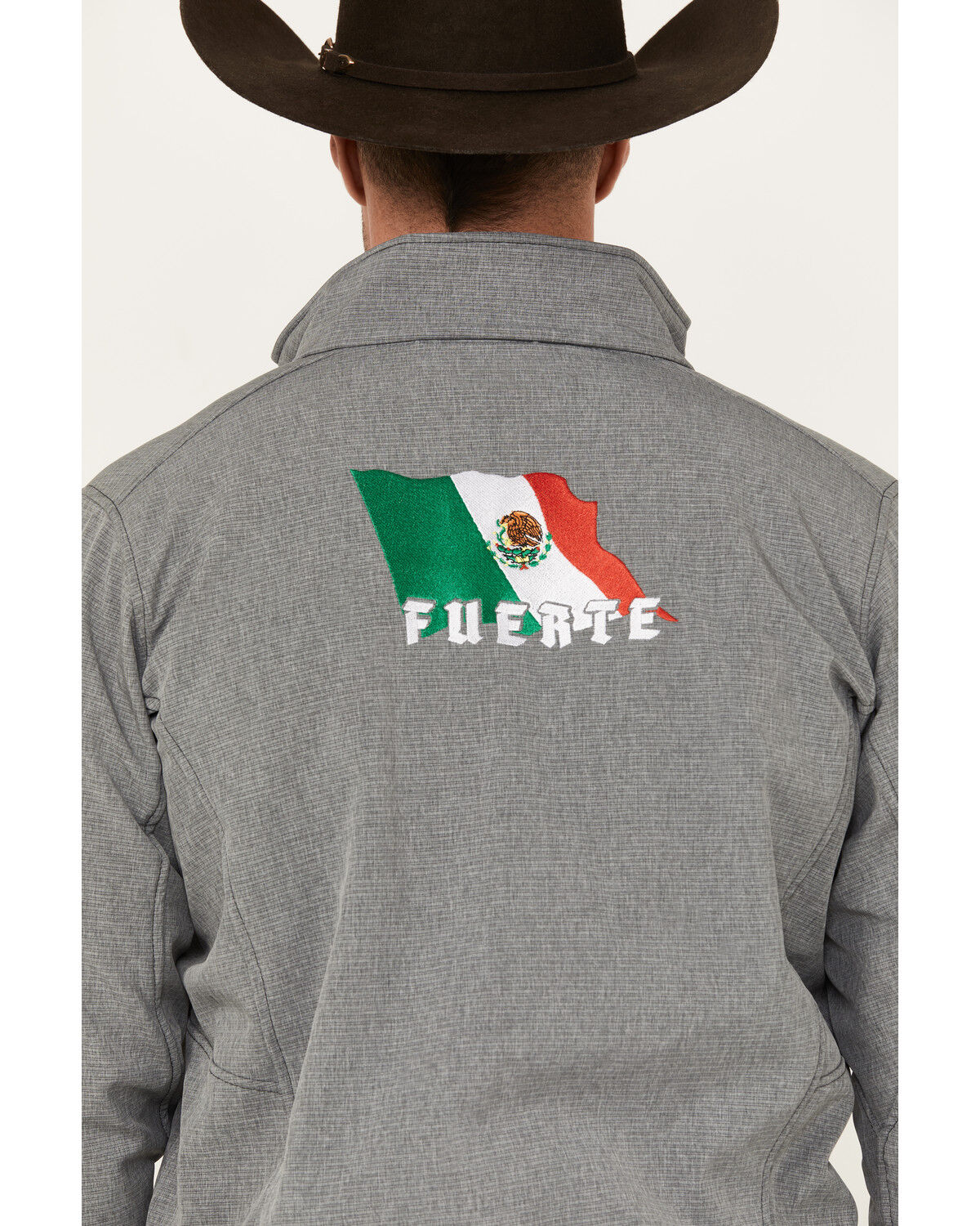 Image #4 - Cowboy Hardware Men's Fuerte Mexico Flag Softshell Jacket, Dark Grey, hi-res