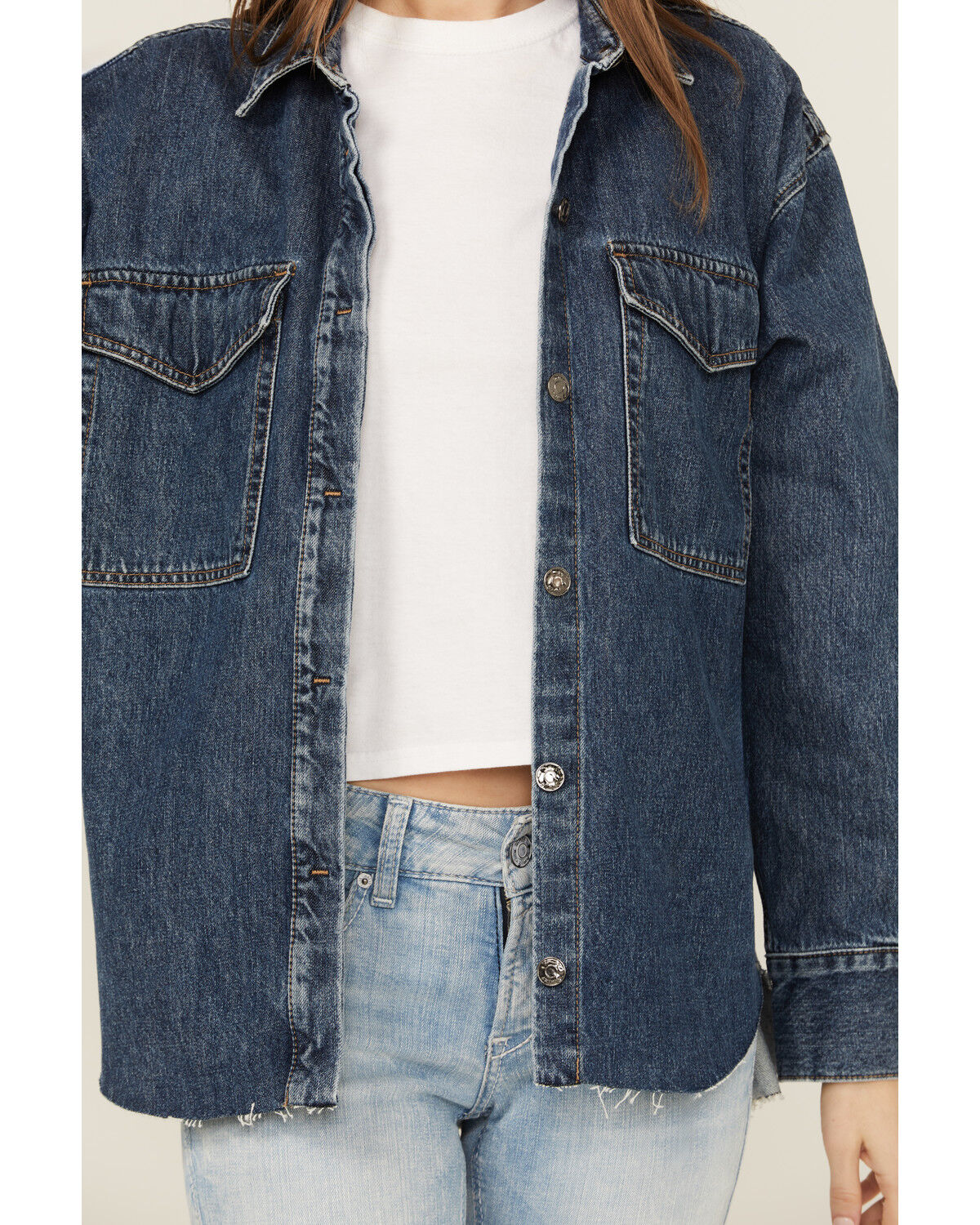 Image #3 - Ariat Women's Long Sleeve Button-Down Denim Shacket, Blue, hi-res