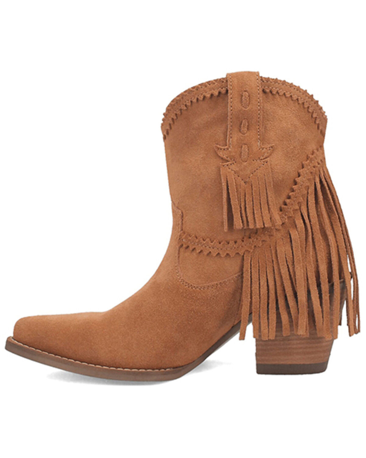 Image #3 - Dingo Women's Fandango Fringe Suede Western Booties - Snip Toe, Camel, hi-res