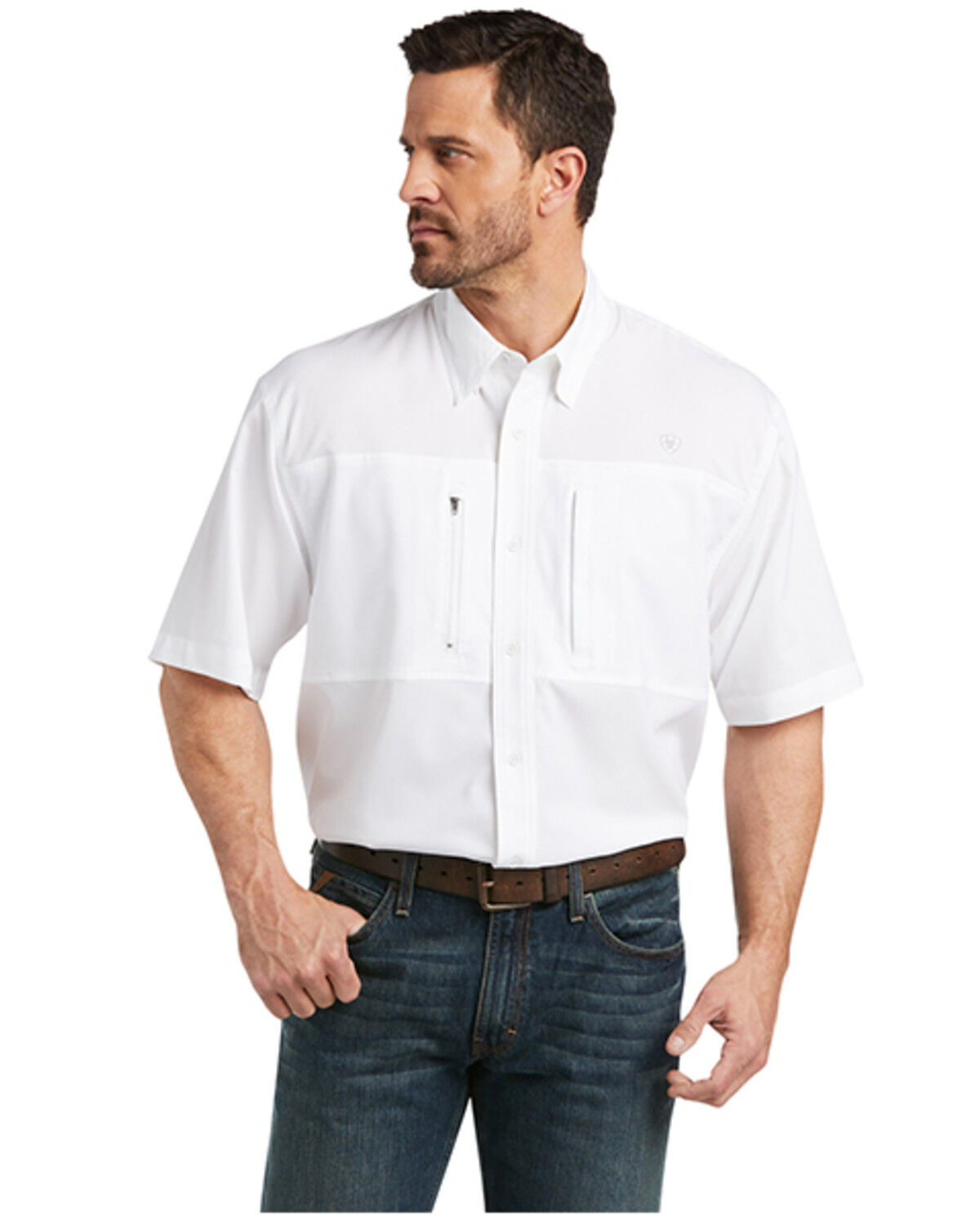 Image #1 - Ariat Men's VentTEK Solid Short Sleeve Button-Down Western Shirt, White, hi-res