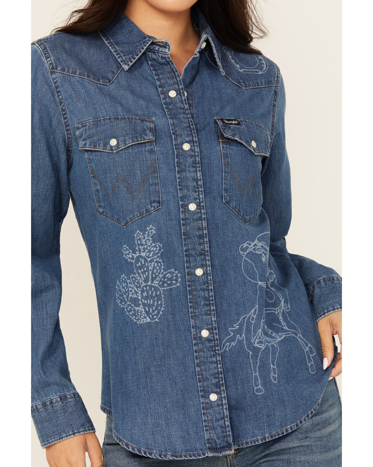 Image #3 - Wrangler Retro Women's Cowboy Long Sleeve Snap Denim Western Shirt, Blue, hi-res