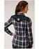 Karman Women's Black Plaid Star Embroidered Long Sleeve Western Shirt, Black, hi-res