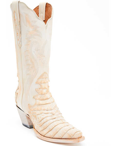 Dan Post Women's Caiman Print Western Boots - Snip Toe, Peach, hi-res