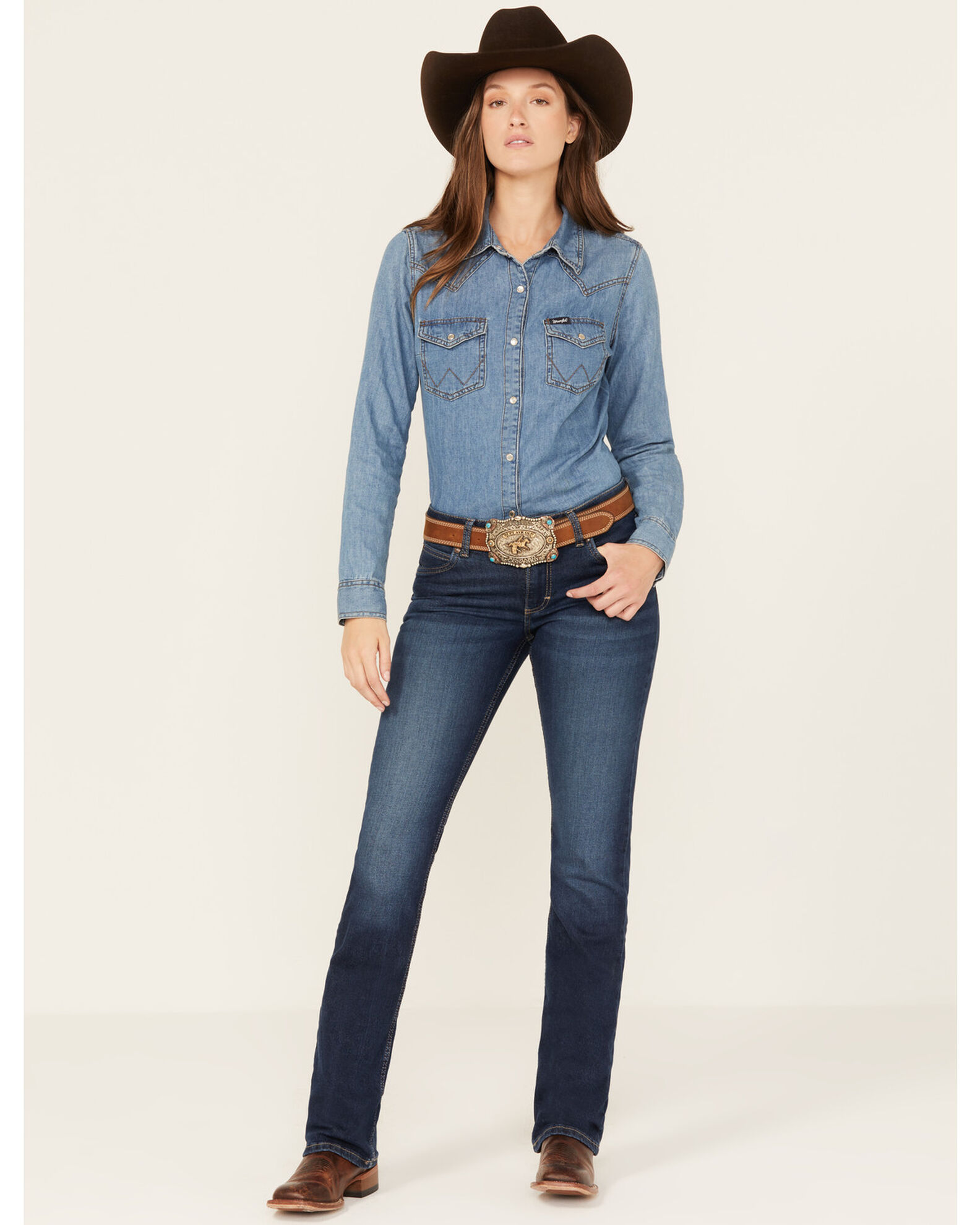 Wrangler Retro Women s Dark Wash Mid Rise Stretch Bootcut Jeans