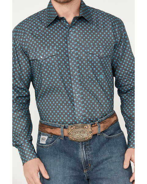 Image #3 - Roper Men's Amarillo Geo Print Long Sleeve Pearl Snap Western Shirt, Dark Grey, hi-res