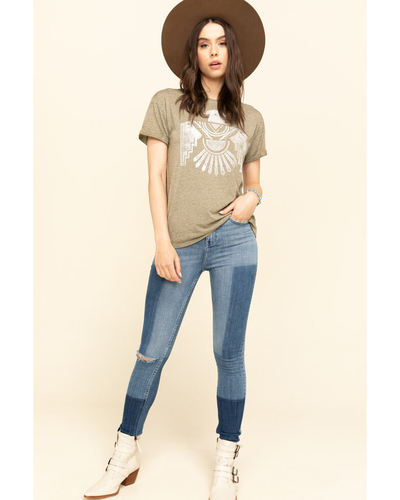 White Crow Women's Olive Flocked Thunderbird Rolled Cuff Tee, Olive, hi-res