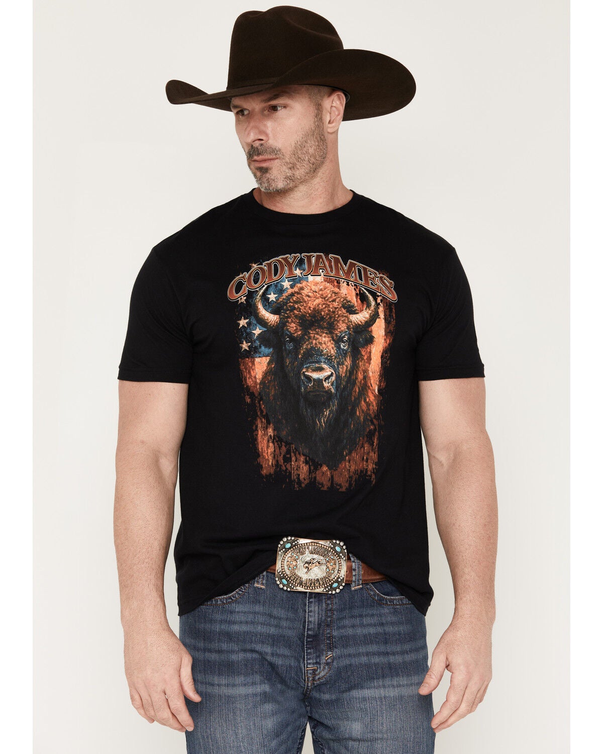 Image #1 - Cody James Men's Americana Bull Short Sleeve Graphic T-Shirt, Black, hi-res