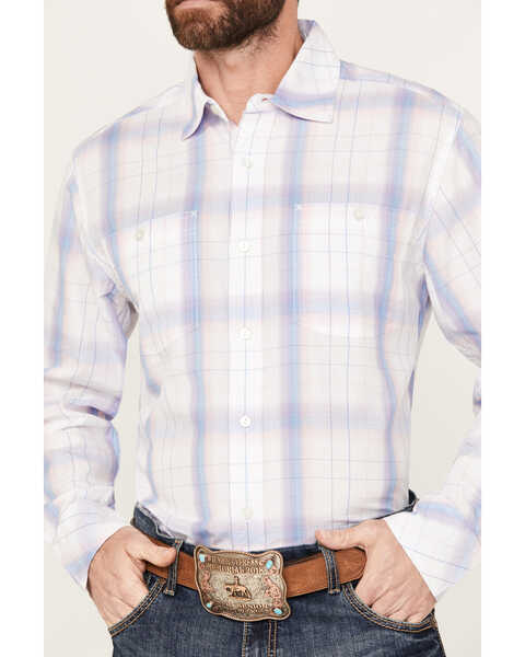 Image #3 - Resistol Men's Bozeman Ombre Plaid Print Long Sleeve Button Down Western Shirt, Blue/white, hi-res